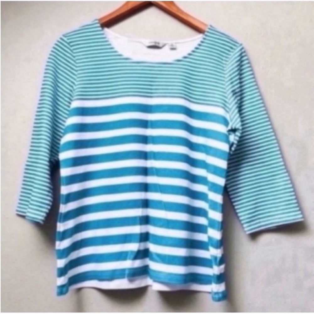 Teal & White Striped Top 3/4 Sleeve